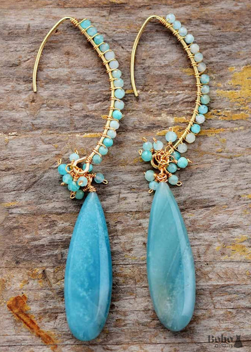 Boho Earrings, Dangle Earrings, Blue Amazonite, Live Different